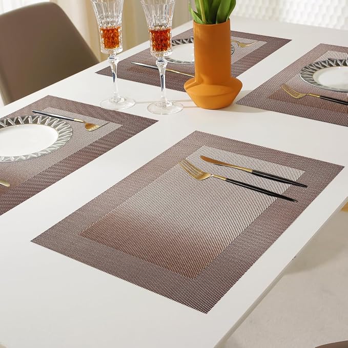 Vinyl Placemats Heat-Resistant Table Mats Washable Easy Clean Plastic Place Mats for Dining Table Set of 4 (Champagne)