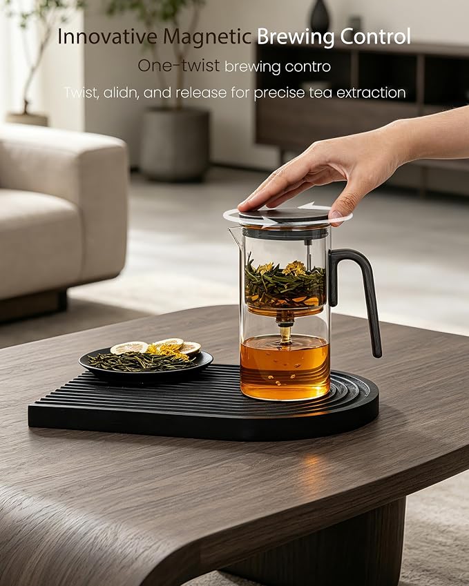 ZENS Magic Teapot with Infuser and Magnetic Lid for Loose Leaf Tea, 28oz | Magic Teapot with Infusers for Loose Tea Steeper, Echanted Tea Pot for Herbal Tea Lovers, Black Walnut Pattern