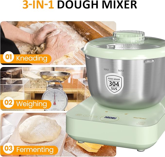 Sunvivi 5.2QT Electric Dough Maker with Ferment Function | Dough Mixer with Weighing Function, Household Bread Maker Flour Kneading Machine with Stainless Steel Bowl, Touch Panel