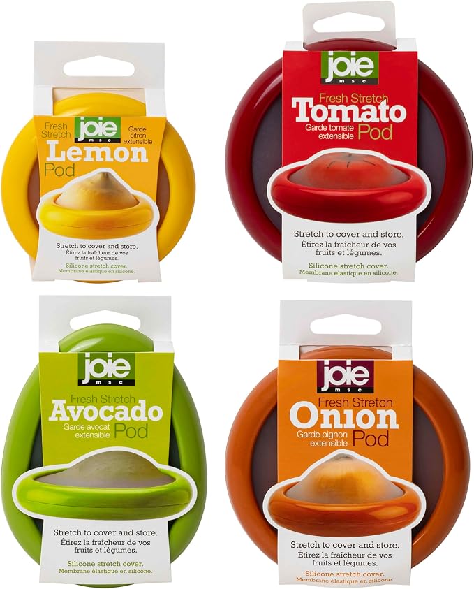 Joie Food Saver Set, Avocado, Tomato, Onion, and Lemon Storage Stretch Pods | Reusable Storage Containers Stores Leftover Half For Fresh Keeping, Space Saving Design to Organize Refrigerator, BPA-Free