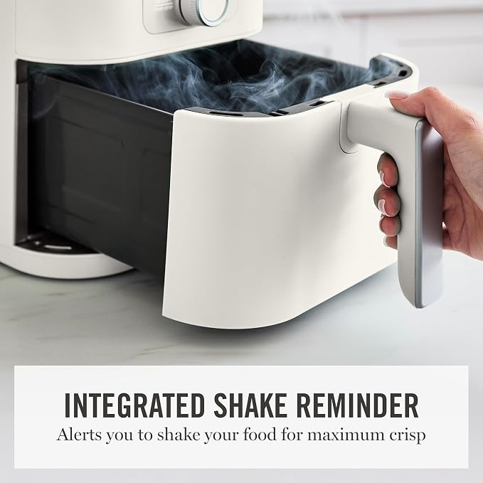 Martha Stewart 6-Quart Air Fryer, 6 Presets, Space Saving, Linen Cream | 3lb Capacity, PFAS-Free Ceramic Nonstick Basket & Tray, Bake, Roast, Broil, Dehydrate, Reheat, Shake Reminder, Heat up to 400