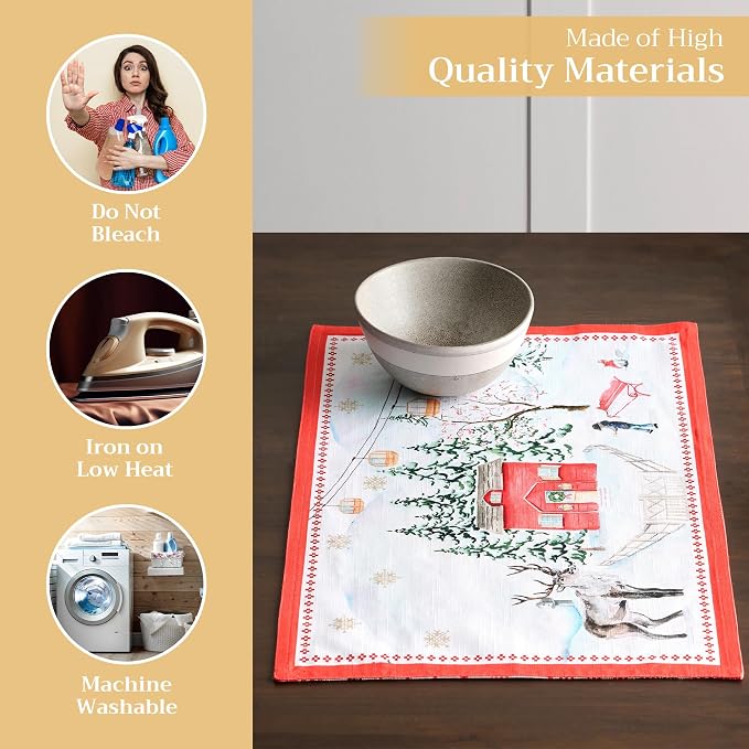 Maison d' Hermine Placemats Set of 4 Reusable 100% Cotton (13"x19") | Cloth Place Mats Washable Table Mats for Kitchen Dining Party Wedding Hotel Home Thanksgiving Christmas - Rural Christmas