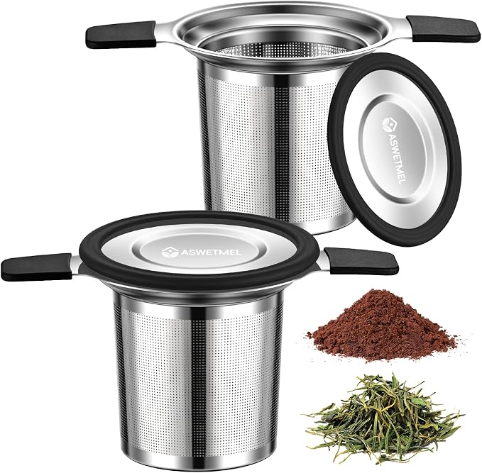 2Pack Stainless Steel Tea Infuser Steeper Strainer | Extra Large Loose Leaf Tea Infuser, Fine Mesh Reusable Diffusers Filter Holder, Heat Proof Handles, For Teapots, Mugs, Cups