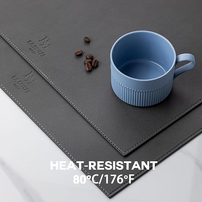 Baroyal Faux Leather Placemats Set of 12 Vinyl Washable Wipeable Table Mats for Kitchen Dining Table Heat Resistant Waterproof Modern Indoor/Outdoor Placemats Non-Slip Easy Clean Place Mats -Dark Gray