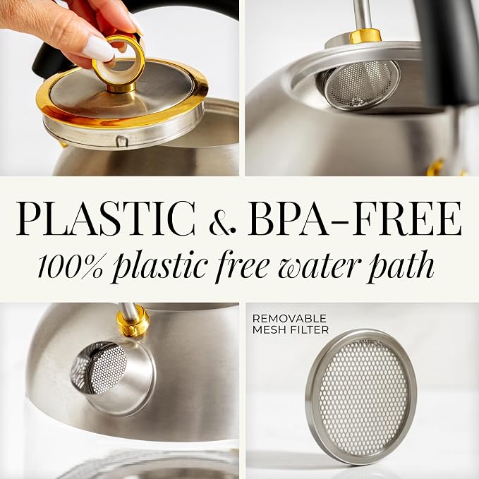 Styled Settings Stainless Steel Electric Kettle with Temperature Control | BPA and Plastic Free Electric Kettle with Keep Warm Function, Borosilicate Glass -1500W Hot Water Boiler with Digital Display