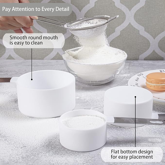 Measuring Cups and Spoons Set of Huygens Kitchen Gadgets 10 Pieces, Stackable Stainless Steel Handle Measuring Cups for Measuring Dry and Liquid Ingredient (White)