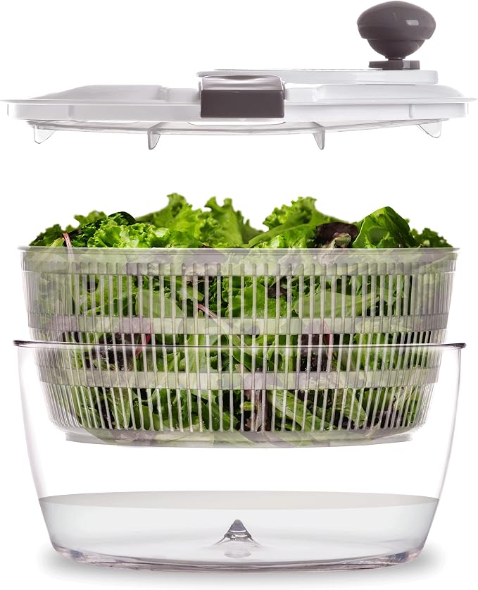 BINO | Salad Spinner - 4.2 Qt | Large Manual Lettuce Spinner with Secure Lid Lock & Built-in Draining System | Salad Spinner with Salad Bowl | Fruit & Vegetable Basket Colander | Kitchen Gadgets