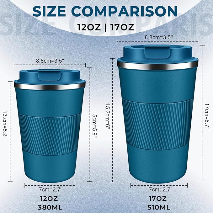 Insulated Coffee Tumbler 12 oz, Stainless Steel Coffee Mug with Lids, Travel Coffee Mug Leak Proof, Double Wall Vacuum Insulated Reusable Coffee Cup, Keep Drinks Hot and Cold (Deep Teal, 12 Ounces)