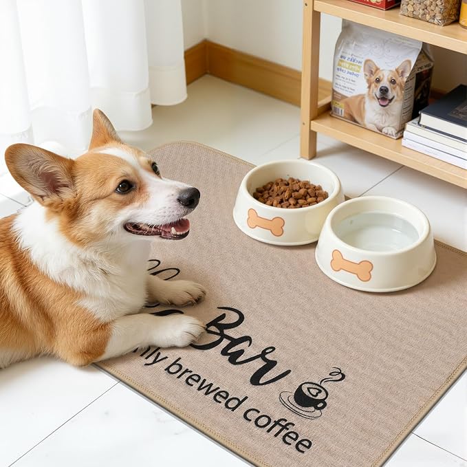 Findosom Dish Drying Mat, 16"x 24" Super Absorbent & Hide Stain Coffee Mat, Cuttable Drying Mat for Kitchen Counter, Coffee Bar Accessories, Under Dish Rack, Coffee Maker, Espresso Machine, Linen