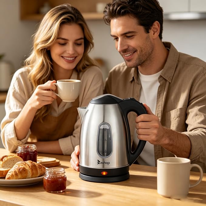 Stainless Steel Kettle Tea Kettle 1.5 Liter, Water Level Indicator 1200 Watts Fast Boiling, 360° Swivel Base Bpa Free, Auto-Shutoff and Boil-Dry Protection, for Tea and Coffee