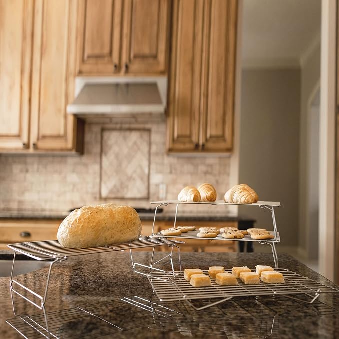 4-Tier Stackable Cooling Racks for Baking, 100% Stainless Steel Wire Rack, Oven Safe Baking Rack, Oven Rack for Pizza, Cake, Bread, Cooling Rack for Cooking and Baking, Cookie Rack 15x10