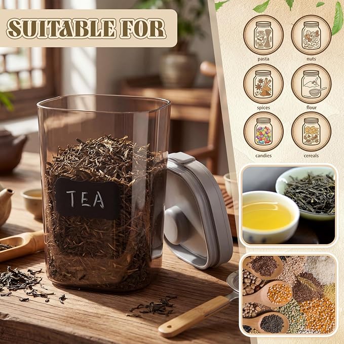 2 Pack 60oz Airtight Coffee Canisters Light Blocking Tea Storage Containers with Scoop, Airtight Food Jars for Loose Leaf Tea, Sugar, Formula, Coffee Bean, with Chalk Marker & 8 Stickers