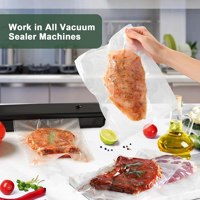 Vacuum Sealer Bags for Food - 200 Quart 8'' x 12'' Pre-Cut Food Saver Bags Quart Size, Heavy Duty Vacuum Bags for Food, BPA Free Vacuum Seal Bags for Freezer Storage, Seal a Meal or Sous Vide