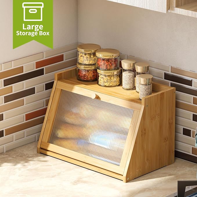 BMOSU Bread Box for Kitchen Countertop Large Capacity Corner Bread Box Farmhouse Bread Container Bread Storage Bread Holder (Natural, Large)