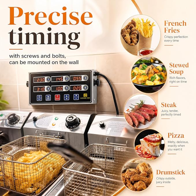 Relaxweex 2 Pack 6 Channel Kitchen Timers for Cooking, Commercial Digital Kitchen Timer with Loud Alarm, Large LCD Display, Restaurant Fryer, Chef, Baking Supplies