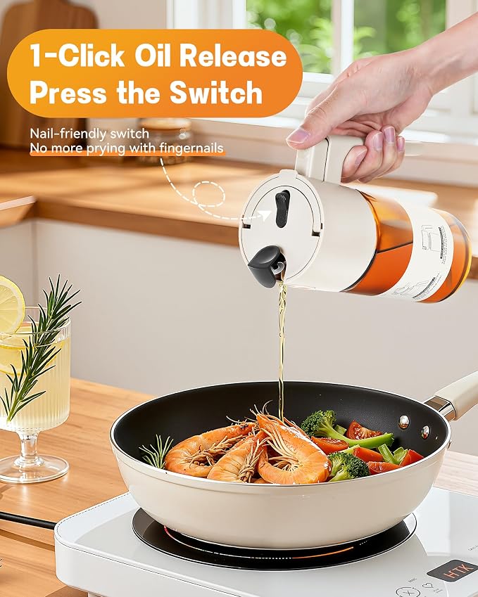Olive Oil Sprayer & Dispenser Bottle for Cooking 17oz Dark Glass Oil Mister | 2-in-1 Sprayer & Pourer, Leakproof, Fine mist, Light-Blocking, Wide Mouth for Easy Refill & Clean, 8 Oil Labels, Reusable