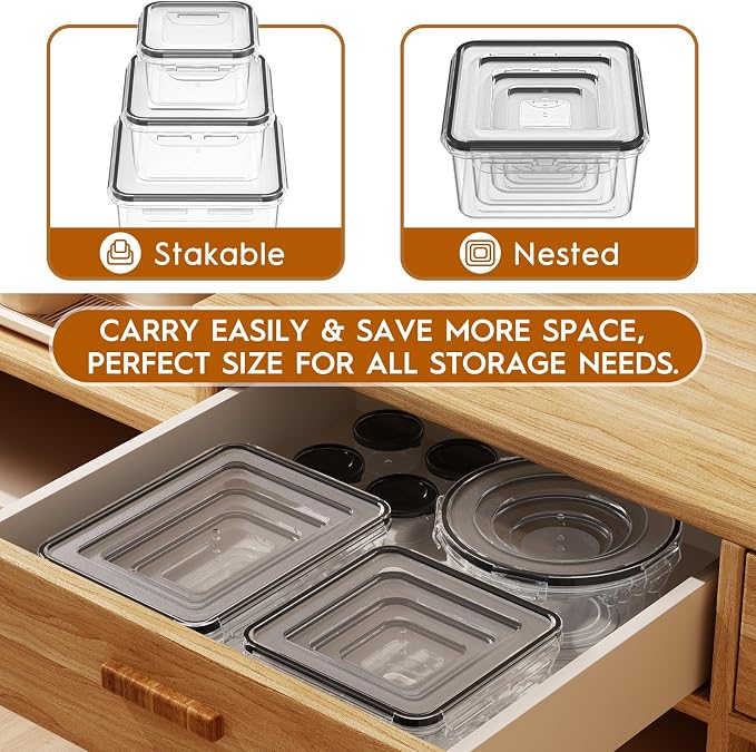 44 PCS Food Storage Containers with Lids Airtight (22 Containers & 22 Lids), Leak proof Meal Prep Container Set for Kitchen Storage, BPA-free, PVC-free Plastic, Microwave/Dishwasher Safe, Labels & Pen | 22 Containers & 22 Lids, Leak Proof, Meal Prep, K...