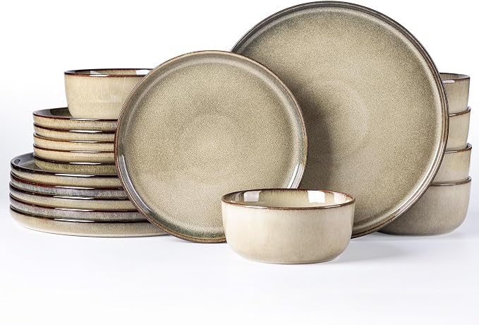 GBHOME Dinnerware Sets for 4, 12 Pieces Ceramic Plates and Bowls Set | Scratch Resistant Stoneware Dishes Set, Dishwasher & Microwave Safe, Reactive Glaze-Oatmeal