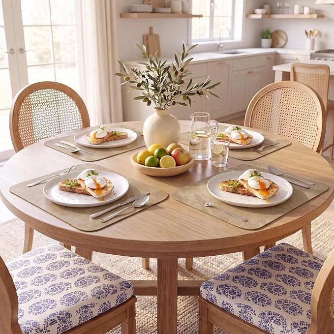 MOSAYT Vinyl Placemats Set of 4-12 X 17 Inch - Faux Leather 100% Waterproof Oil-Proof Wipeable PU Place Mats, Heat Resistant Reversible Table Mats for Kitchen, Dining, Outdoor, Apricot