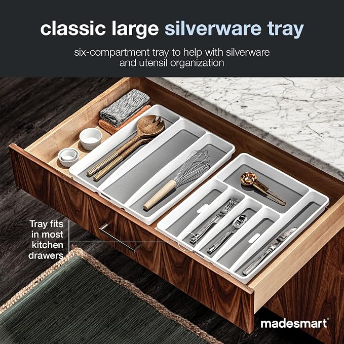 madesmart Classic 6 Compartment Silverware Tray, White