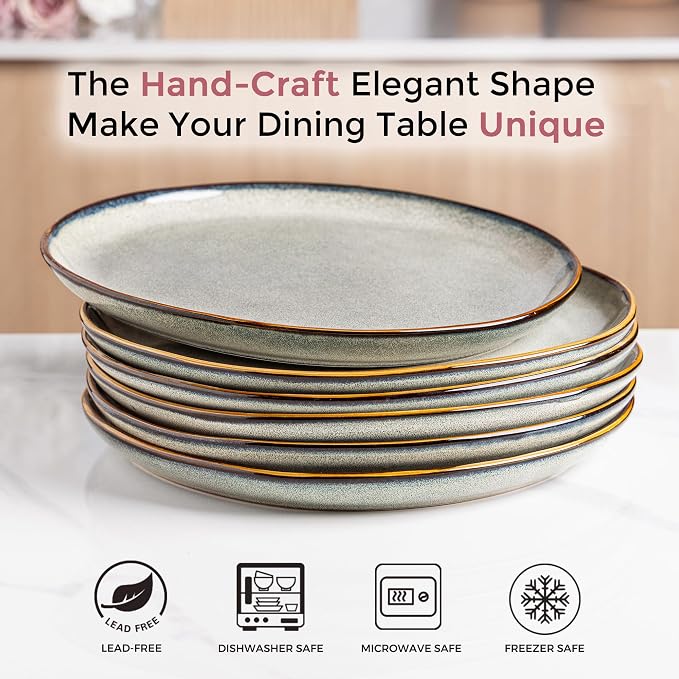 AmorArc Ceramic Dinnerware Sets for 6, 18Pcs Plates and Bowls Sets Dishes | Stoneware Handmade Reactive Glaze Dinner Set, Highly Scratch Resistant | Dishwasher & Microwave Safe Dishware