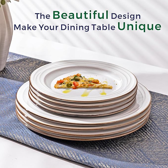 GBHOME Ceramic Dinnerware Sets of 6,18 pcs Plates and Bowls Sets Dishes | Embossed Elegant Stoneware Dishes Set | Dishwasher & Microwave Safe | Service for 4