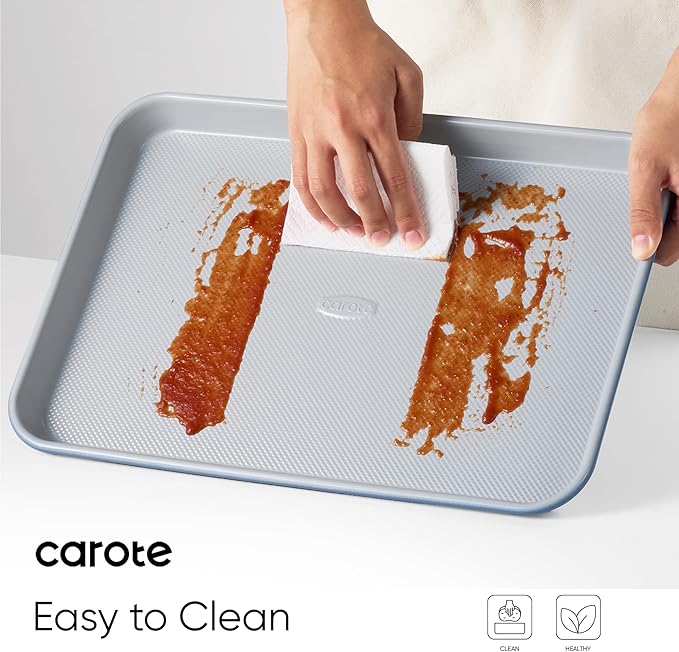 CAROTE 3-Piece Baking Sheet, Nonstick Cookie Sheets, Blue & Grey | 13, 15 & 17-Inch, Carbon Steel Baking Pans Set, Easy-Release, Oven Safe Up to 446°F, Even Heating, PFAS-Free, Space-Saving