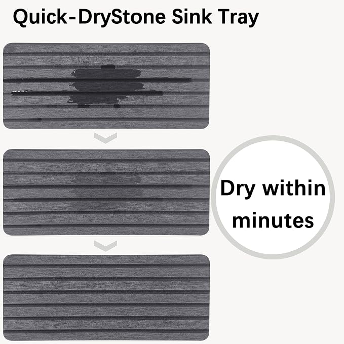 NiuYichee 2 PCS Water Absorbent diatomite Coasters, 9.5" x 4" Water Absorbing Stone Tray for Sink, Stone Drying mat for Kitchen Counter, Stone soap Tray Used for Hand Soaps & toiletries & Plants