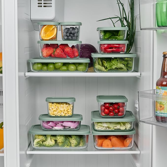 Glass Food Storage Containers with Lids — 6 Piece — 10.5 oz Glass with BPA-Free Leakproof Stackable Lids — Microwave, Oven & Dishwasher Safe — Ideal for Meal Prep & More - Soft Sage