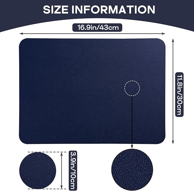 Faux Leather Placemats Set of 6 Waterproof Table Mats with Coaster | 17×12 In Heat Resistant Place Mats Set of 6 Wipebale & Washable Table Placemats for Kitchen Dining Indoor & Outdoor NavyBlue