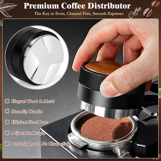 8 PCS Espresso Accessories Kit, 51mm Espresso Tamper Kit Coffee Tamper Set with Coffee Distributor, Espresso Tamping Station, WDT Tool, Dosing Funnel, Fits Delonghi 51mm Portafilter