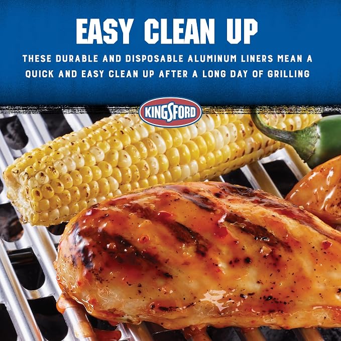 Kingsford Heavy Duty Disposable Grill Liners, 14.75 x 9 Inch, 4 Count | Aluminum foil design, prevents food and sauce from falling through grates, for outdoor BBQ grills daily