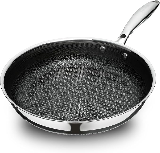 SAKAMOSH 11" Hybrid Nonstick Frying Pan,Stainless Steel, Induction Safe | PFAS/PFOA/PTFE-Free Ceramic Pan, Dishwasher & Oven Safe, Skillet WithStay-Cool Handle, Compatible with All Cooktops