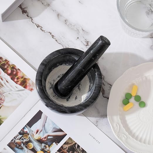 Pill Crusher, Mini Marble Mortar and Pestle Set, Pill Crusher Grinder Fine Powder, Arthritic Hands Pill Grinder (Large Size)