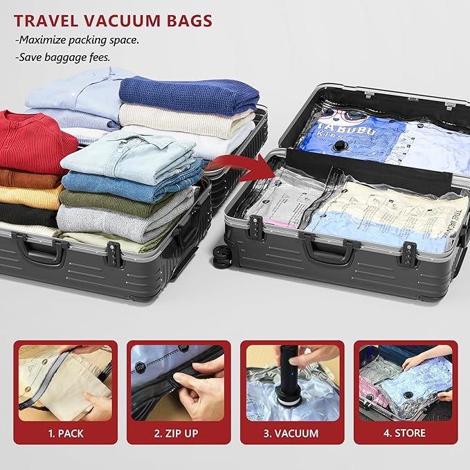 Travel Vacuum Bags for Clothing with Rechargeable Electric Pump, Compression Packing Cubes Organizer Storage for Luggage Suitcase, Space Saver Seal Bags for Vacation Cruise, 18 Combo | Compression Packing Cubes Organizer Storage for Luggage Suitcase, S...