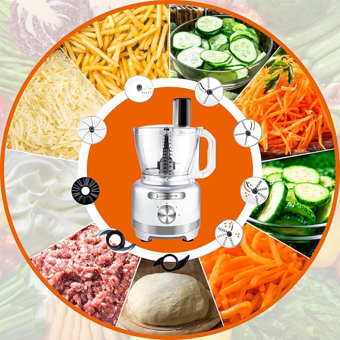 Homtone 16 Cup Food Processor Large 9-IN-1 Veggie Chopper for Dough, Fries | Large Capacity for Family Meal Prep, Cheese Grate, Slice, Meat Chop, Knead,Emulsify, Dishwasher Safe