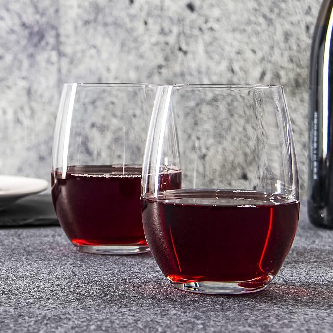 FAWLES Stemless Wine Glasses Set of 12, 15 Ounce Smooth Rim Standard Wine Glass Tumbler for Red, White Wine, Dishwasher Safe