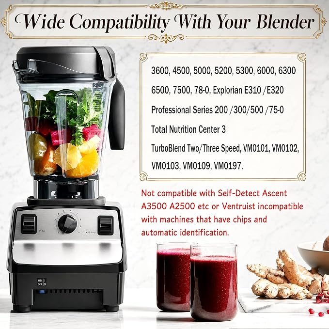 Blender Pitcher 64oz Low-Profile,Compatible with Vit 780 750 7500 5000 5200 Vm0102 Vm0103 Vm0197 E310 Professional/Commercial/Classic Series etc Blender,Blender Container Jar Cup,10 Years Warranty