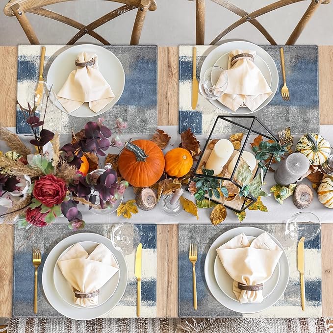 Emvency Farmhouse Placemats Set of 4, 12x18 Inch, Abstract Blue Grey | Abstract Vintage Art Painting Table Mats for Outdoor Home Party Kitchen Dining Decoration