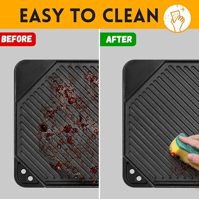 GGC Reversible Cast Iron Griddle, 20" x 10.5" Rectangular Griddle Pan | Double Sided Griddle Pan Perfect for Gas Grills, Stove Tops and Outdoor Cooking, Baking Flat and Ribbed Griddle Plate