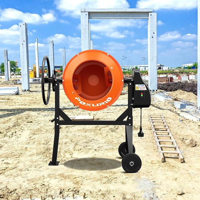 120L Electric Cement Mixer, 4.3 Cubic Ft. 450W 3/5HP Portable Concrete Mixer Machine with Stand And Wheels for Stucco, Mortar, Seeds, Orange