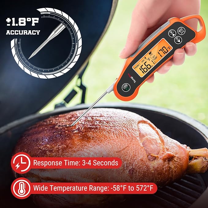 TempPro TempSwift 2 Probes Meat Thermometer Digital with 2 Display Channels | IP65 Waterproof Food Thermometer with 7 Target Temp Settings, instant read meat thermometer for Cooking BBQ Oven Smoker