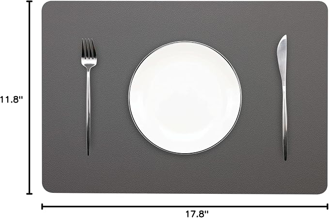 Wipeable Placemats Leather Table Mats Waterproof Heat-Resistant Easy to Clean for Dining Table Set Kitchen Table (6, Grey)