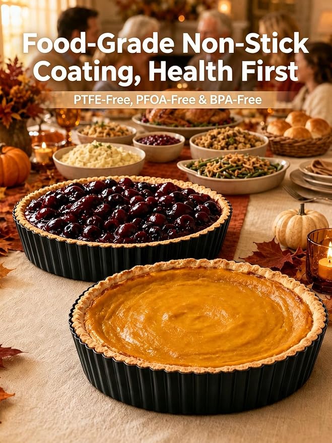 9.45*2.2 Inch Quiche Pans 2 Pack. Removable Bottom, Non-Stick Coating, Rugged Carbon Steel Baking Dish for Tart Quiche Pie. Metal Mold Gift for Women Wife Christmas Thanksgiving Party Festival