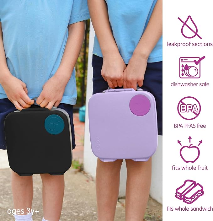 b.box Lunch Box, 8.5 Cup Bento Box for All Ages, Snack Box, Food Containers | Lunch Box Kids + Adults, Lunch Containers, 4 Compartments, Leak Proof, Dishwasher Safe, BPA Free, PFAS Free —Sugar Plum