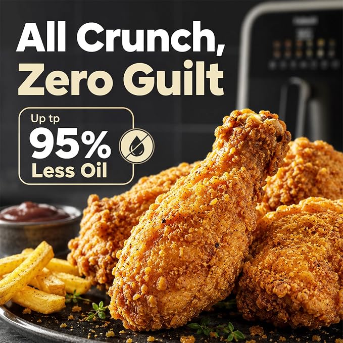 Fullwill Air Fryer with Visible Window, 7.5QT,12-in-1 Multi-Function Air Fry,Roast,Bake, Dehydrate, Fries,Nonstick and Dishwasher-Safe Basket,Family&friends Party,1700W,White
