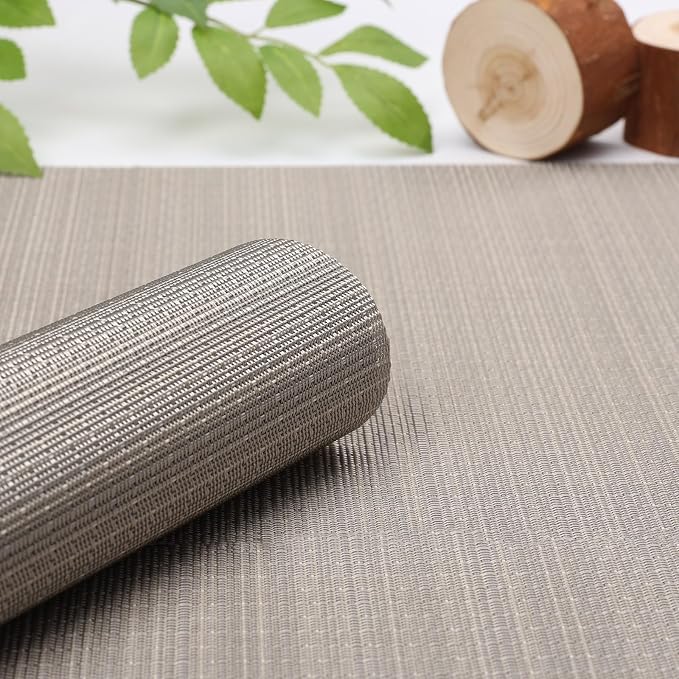 Myir JUN Placemats Set of 4 Kitchen and Dining Table Placemats | Vinyl Placemats Place Mats Indoor/Outdoor Set of 4 Washable Table Mats Non-Slip Place mats for Dining Table, Golden Silver