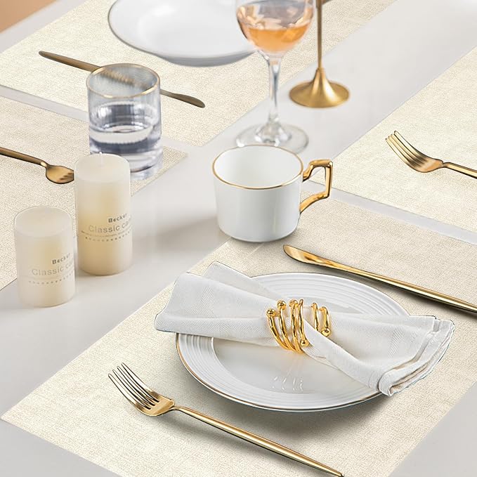Leather Placemats Table Mats Set of 6, Beige | Reversible Non-Slip Table Placemats, Heat-Resistant and Waterproof for Dining Kitchen and Holiday Parties