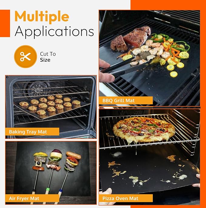 Oven Liners for Bottom of Oven - 17"x 25" Large Heavy Duty Non-Stick 4 Pack | Heat Resistant to 500°F, BPA & PFOA Free, Reusable, Fits Electric, Gas, Toaster, Microwave Ovens & Grills, Spill Guard, Black
