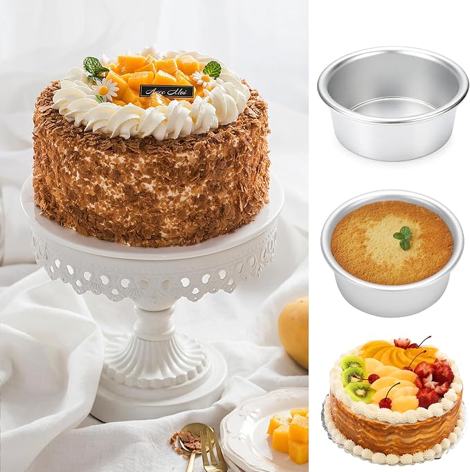 6 Inch Cake Pans, 2PCS Nonstick Small Cake Pans With 60PCS Parchment Paper | Aluminum Pans for Birthday Smash Layer Cakes, Round Cake Pans for Home Kitchen, Leak proof &6 X 3 Inch, Heavy Duty &Oven Safe